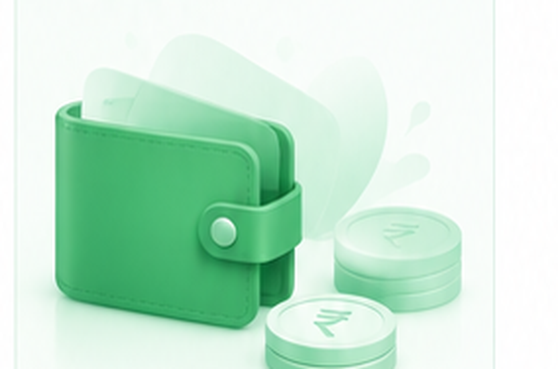 Green wallet with rupee coins representing working capital