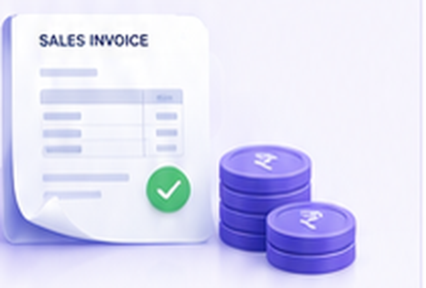 Approved sales invoice with stacked rupee coins